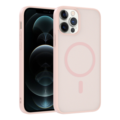 Apple iPhone 12 Pro Kılıf M-safe Şarj Özellikli Zore Babet Kapak Pembe