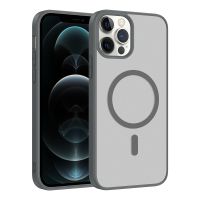 Apple iPhone 12 Pro Kılıf M-safe Şarj Özellikli Zore Babet Kapak Gri