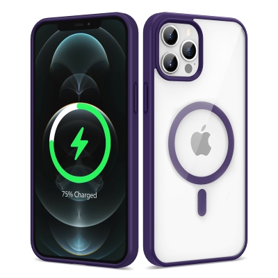 Apple iPhone 12 Pro Kılıf Magsafe Wireless Şarj Özellikli Silikon Zore Ege Kapak Derin Mor
