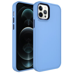 Apple iPhone 12 Pro Kılıf Metal Çerçeve ve Buton Tasarımlı Sert Zore Botox Kapak Mavi
