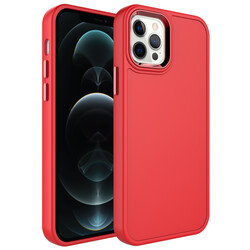 Apple iPhone 12 Pro Kılıf Metal Çerçeve ve Buton Tasarımlı Sert Zore Botox Kapak Kırmızı