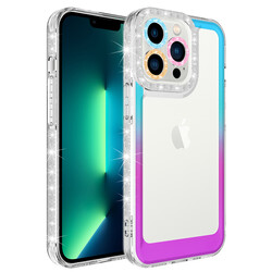 Apple iPhone 12 Pro Kılıf Simli ve Renk Geçiş Tasarımlı Lens Korumalı Zore Park Kapak Mavi-Mor