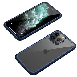 Apple iPhone 12 Pro Kılıf Zore Dor Silikon Temperli Cam Kapak Lacivert