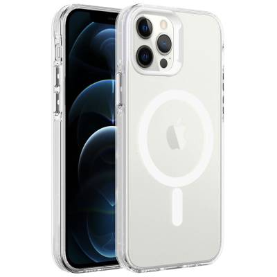 Apple iPhone 12 Pro Kılıf Zore Magsafe Şarj Özellikli Buzlu Transparan C-Pro Sert Kapak Renksiz