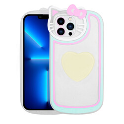 Apple iPhone 12 Pro Max Case Cat Figured Transparent Pop Socket Zore Rhythmic Cover White