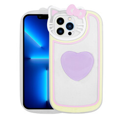 Apple iPhone 12 Pro Max Case Cat Figured Transparent Pop Socket Zore Rhythmic Cover Lila