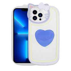 Apple iPhone 12 Pro Max Case Cat Figured Transparent Pop Socket Zore Rhythmic Cover Blue