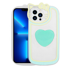 Apple iPhone 12 Pro Max Case Cat Figured Transparent Pop Socket Zore Rhythmic Cover Turquoise