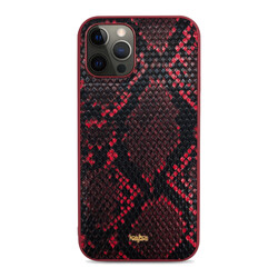 Apple iPhone 12 Pro Max Case Kajsa Glamorous Series Snake Pattern Cover Red