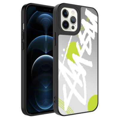 Apple iPhone 12 Pro Max Case Mirror Patterned Camera Protected Glossy Zore Mirror Cover Yazı