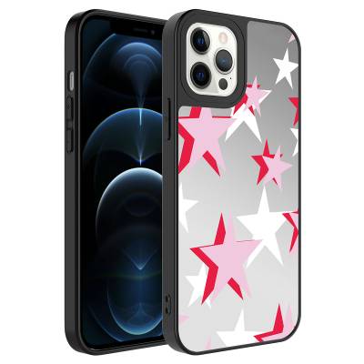 Apple iPhone 12 Pro Max Case Mirror Patterned Camera Protected Glossy Zore Mirror Cover Yıldız