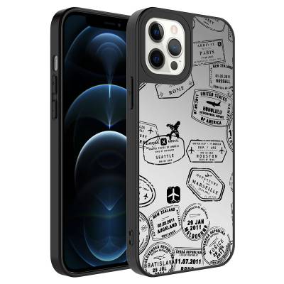 Apple iPhone 12 Pro Max Case Mirror Patterned Camera Protected Glossy Zore Mirror Cover Seyahat