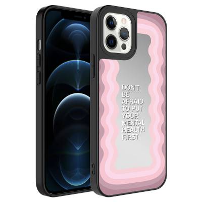 Apple iPhone 12 Pro Max Case Mirror Patterned Camera Protected Glossy Zore Mirror Cover Ayna