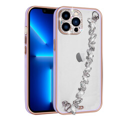 Apple iPhone 12 Pro Max Case Stone Decorated Camera Protected Zore Blazer Cover With Hand Grip Lila
