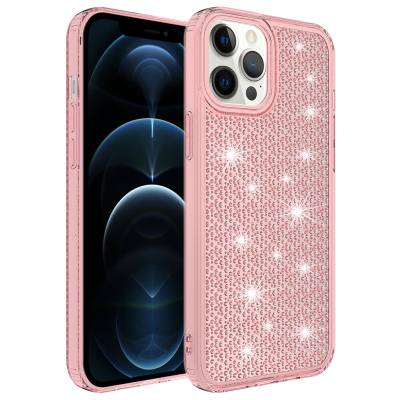 Apple iPhone 12 Pro Max Case With Airbag Shiny Design Zore Snow Cover Pink