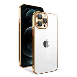 Apple iPhone 12 Pro Max Case With Camera Protection Color Framed Zore Garaj Cover Gold
