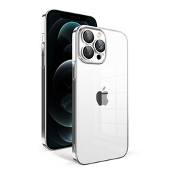 Apple iPhone 12 Pro Max Case With Camera Protection Color Framed Zore Garaj Cover Silver
