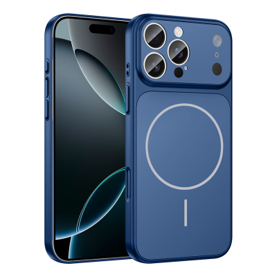 Apple iPhone 12 Pro Max Case Zore M-Safe Charging Camera Protection Formen Cover Navy blue