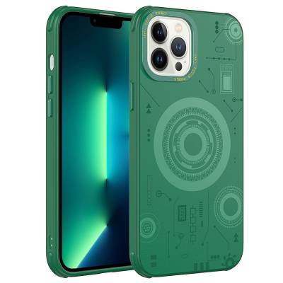 Apple iPhone 12 Pro Max Case Zore Wireless Charging Patterned Hot Cover Dark Green