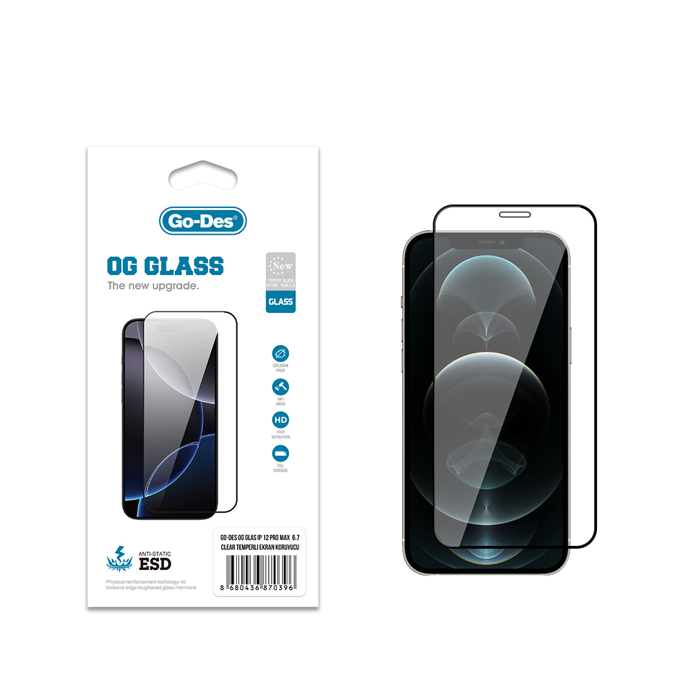 Apple iPhone 12 Pro Max Go Des OG Glass Antistatik Temperli Cam Ekran Koruyucu - 1