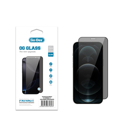Apple iPhone 12 Pro Max Go Des OG Glass Privacy Antistatik Temperli Cam Ekran Koruyucu Siyah