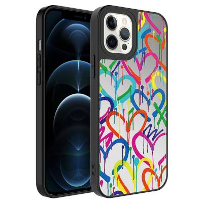 Apple iPhone 12 Pro Max Kılıf Aynalı Desenli Kamera Korumalı Parlak Zore Mirror Kapak Kalp