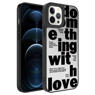 Apple iPhone 12 Pro Max Kılıf Aynalı Desenli Kamera Korumalı Parlak Zore Mirror Kapak Love