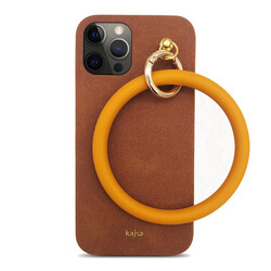 Apple iPhone 12 Pro Max Kılıf Kajsa Splendid Serisi Morandi Ring Kapak Kahverengi