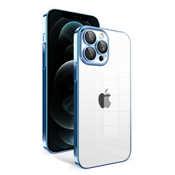 Apple iPhone 12 Pro Max Kılıf Kamera Korumalı Renkli Çerçeveli Zore Garaj Kapak Mavi Açık