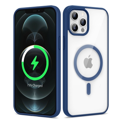 Apple iPhone 12 Pro Max Kılıf Magsafe Wireless Şarj Özellikli Silikon Zore Ege Kapak Mavi