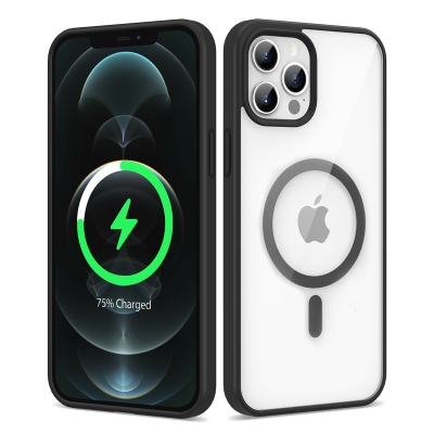 Apple iPhone 12 Pro Max Kılıf Magsafe Wireless Şarj Özellikli Silikon Zore Ege Kapak Siyah