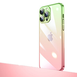 Apple iPhone 12 Pro Max Kılıf Parlak Renk Geçişli Kamera Korumalı Zore Senkron Kapak Pembe-Yeşil