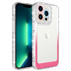Apple iPhone 12 Pro Max Kılıf Simli ve Renk Geçiş Tasarımlı Lens Korumalı Zore Park Kapak Beyaz-Pembe