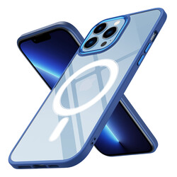 Apple iPhone 12 Pro Max Kılıf Wireless Şarj Özellikli Zore Krom Magsafe Silikon Kapak Lacivert
