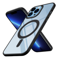 Apple iPhone 12 Pro Max Kılıf Wireless Şarj Özellikli Zore Krom Magsafe Silikon Kapak Siyah