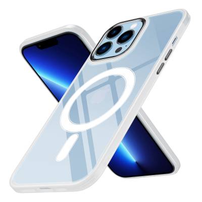 Apple iPhone 12 Pro Max Kılıf Wireless Şarj Özellikli Zore Krom Magsafe Silikon Kapak Renksiz