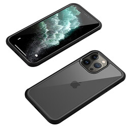 Apple iPhone 12 Pro Max Kılıf Zore Dor Silikon Temperli Cam Kapak Siyah