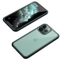 Apple iPhone 12 Pro Max Kılıf Zore Dor Silikon Temperli Cam Kapak Koyu Yeşil