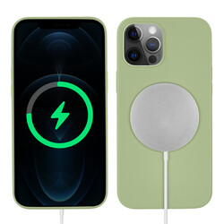 Apple iPhone 12 Pro Max Kılıf Zore Silksafe Wireless Kapak Açık Yeşil