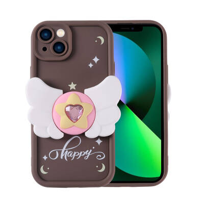 Apple iPhone 13 Case Camera Protected Figure Designed Zore Cover Koyu Kahve