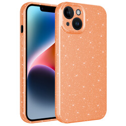 Apple iPhone 13 Case Camera Protected Glittery Luxury Zore Cotton Cover Orange