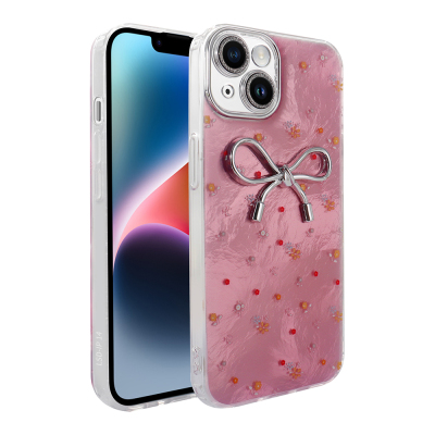 Apple iPhone 13 Case Camera Protection Figured Zore Ponti Silicone Cover Açık Pembe