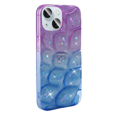 Apple iPhone 13 Case Glittery 3D Patterned Zore Hacar Cover Mor-Mavi