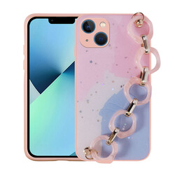 Apple iPhone 13 Case Glittery Patterned Hand Strap Holder Zore Elsa Silicone Cover Pink