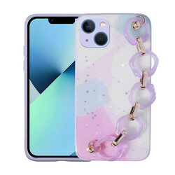 Apple iPhone 13 Case Glittery Patterned Hand Strap Holder Zore Elsa Silicone Cover Lila
