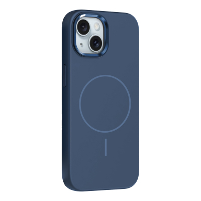 Apple iPhone 13 Case M-Safe Charging Enabled Metal Camera Frame Zore Edi Silicone Cover Navy blue