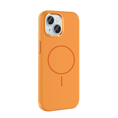 Apple iPhone 13 Case M-Safe Charging Enabled Metal Camera Frame Zore Edi Silicone Cover Orange