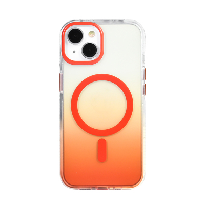 Apple iPhone 13 Case M-safe Charging Feature Transparent Color Transition Zore Toros Cover Orange