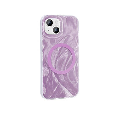 Apple iPhone 13 Case Magsafe Charging Featured Brush Paint Patterned Zore Palette Cover Pink