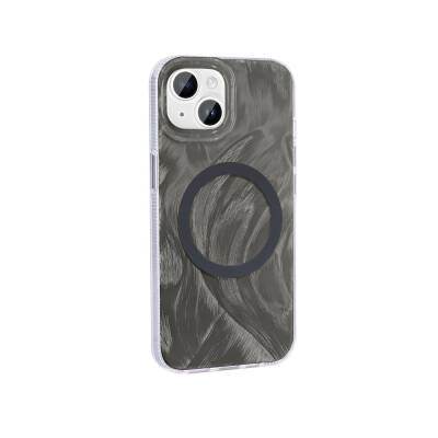 Apple iPhone 13 Case Magsafe Charging Featured Brush Paint Patterned Zore Palette Cover Grey